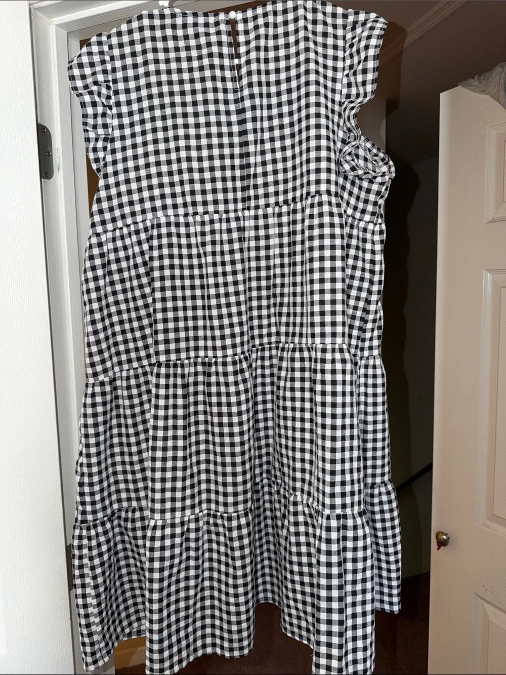 Women’s Black & White Gingham Tiered Casual Dress